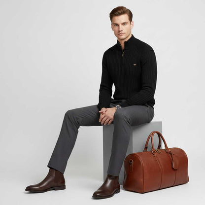 Men's Black Half-Zip Jumper | Slim Fit Knitwear