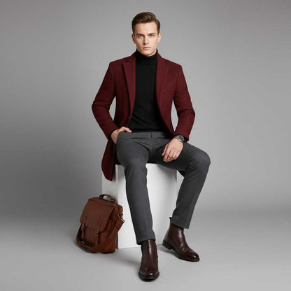 Men's Notched Lapel Overcoat | Men's Coat for Winter