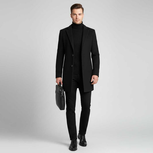 Men's Notched Lapel Overcoat | Men's Coat for Winter