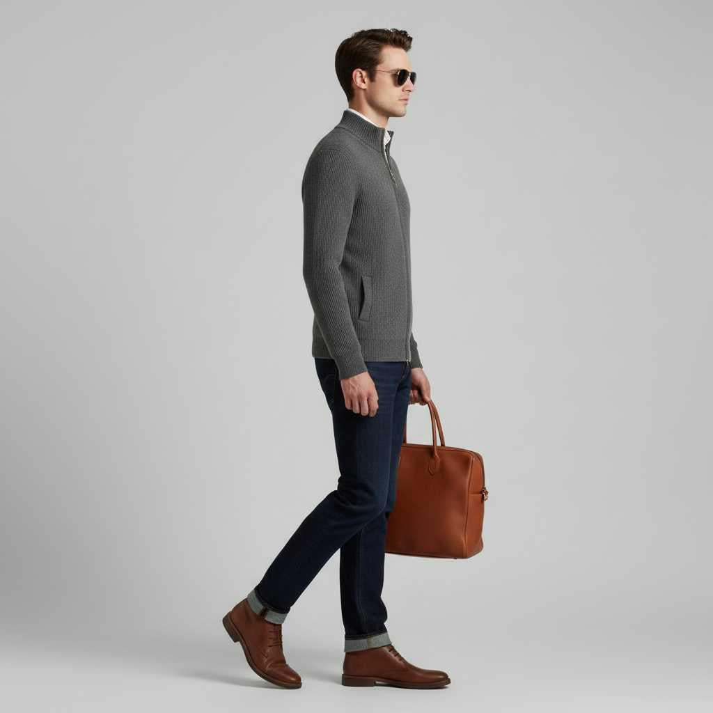 Men's Slim Fit Zip Up Cardigan | Ribbed Knit Sweater