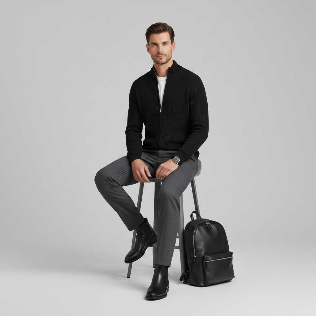 Men's Slim Fit Zip Up Cardigan | Ribbed Knit Sweater