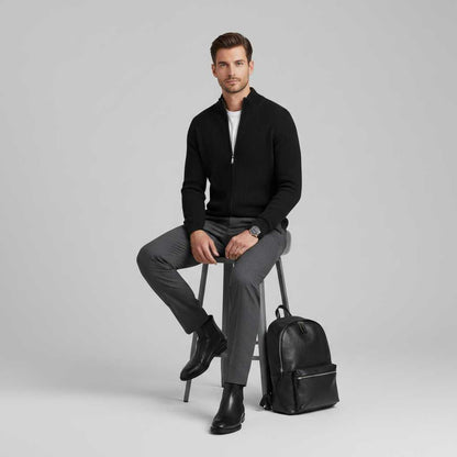 Men's Slim Fit Zip Up Cardigan | Ribbed Knit Sweater