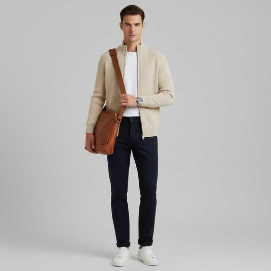 Men's Slim Fit Zip Up Cardigan | Ribbed Knit Sweater