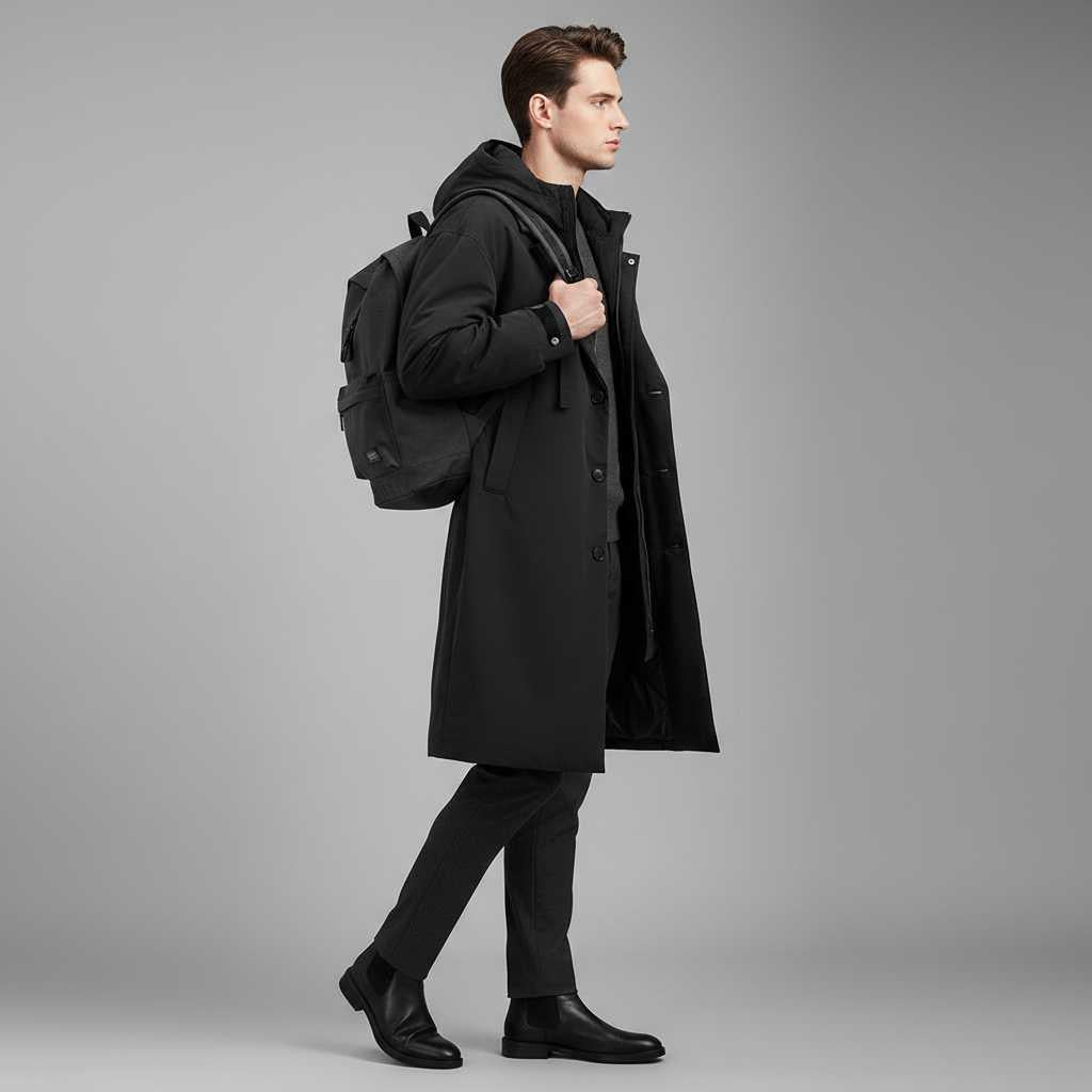 Men's Waterproof Puffer Trench Coat | Long Hooded Jacket