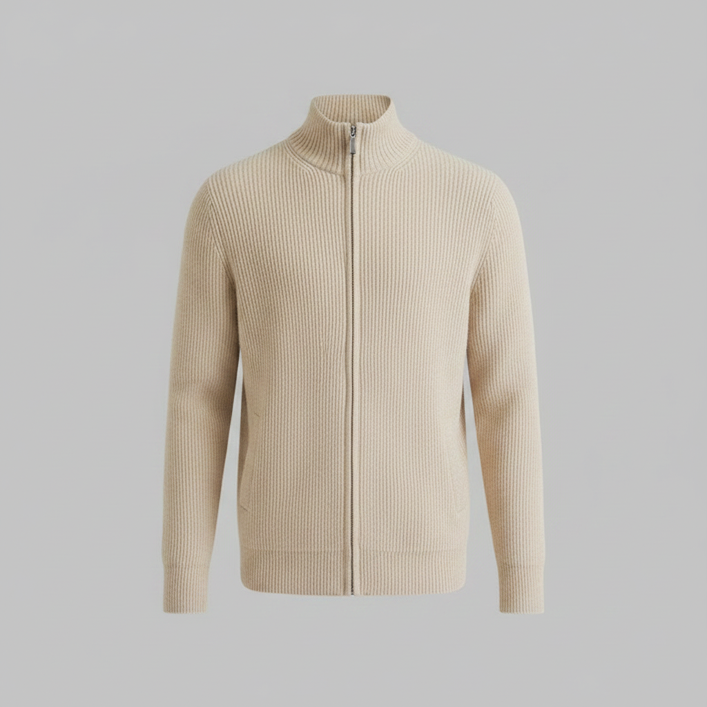 Men's Slim Fit Zip Up Cardigan | Ribbed Knit Sweater 0