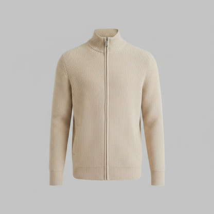 Men's Slim Fit Zip Up Cardigan | Ribbed Knit Sweater 0