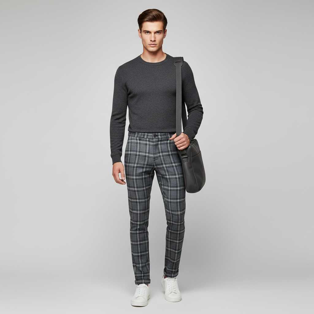 Sasha Checked Chinos | Men's Casual Trousers